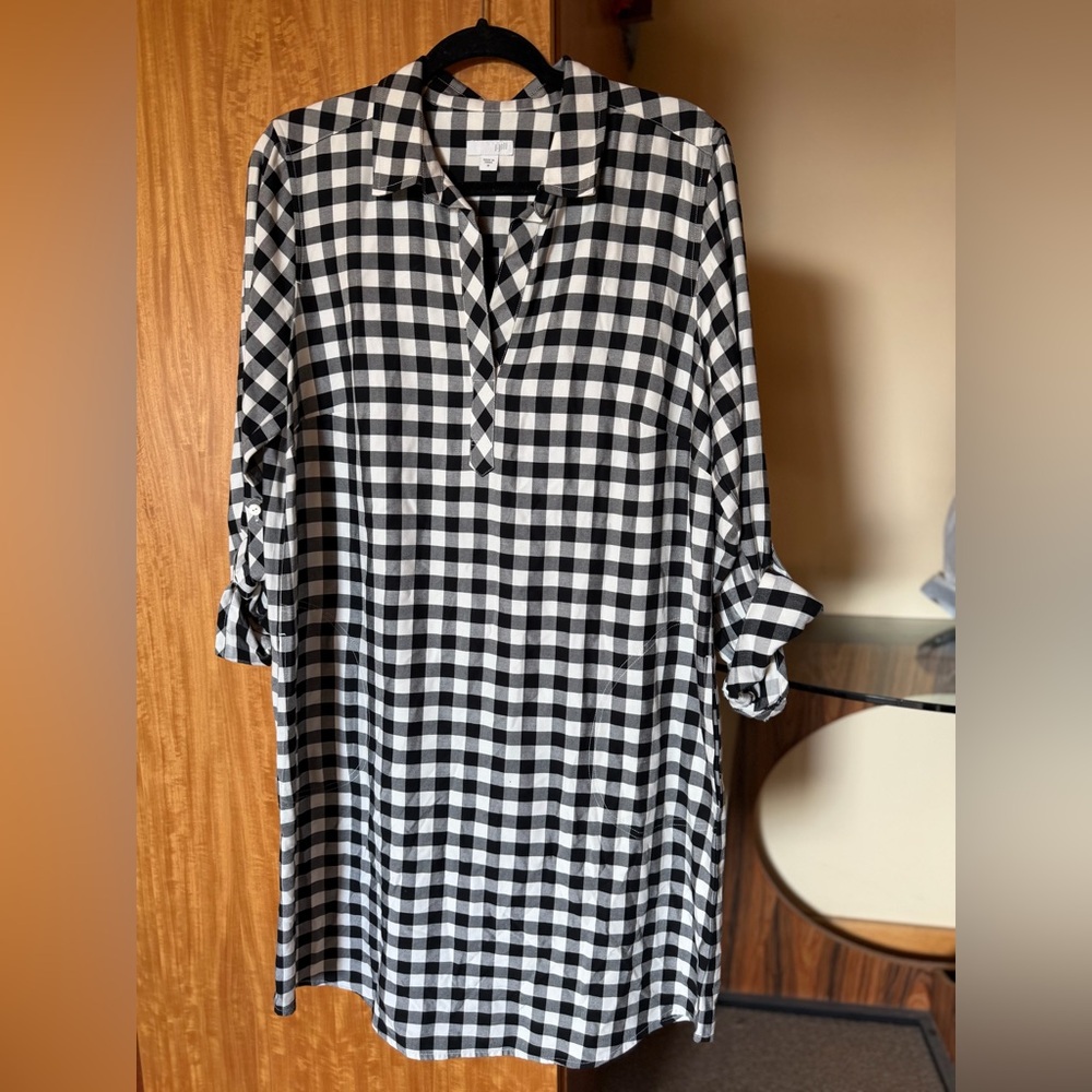 J. Jill Black and White Gingham Shirt Dress